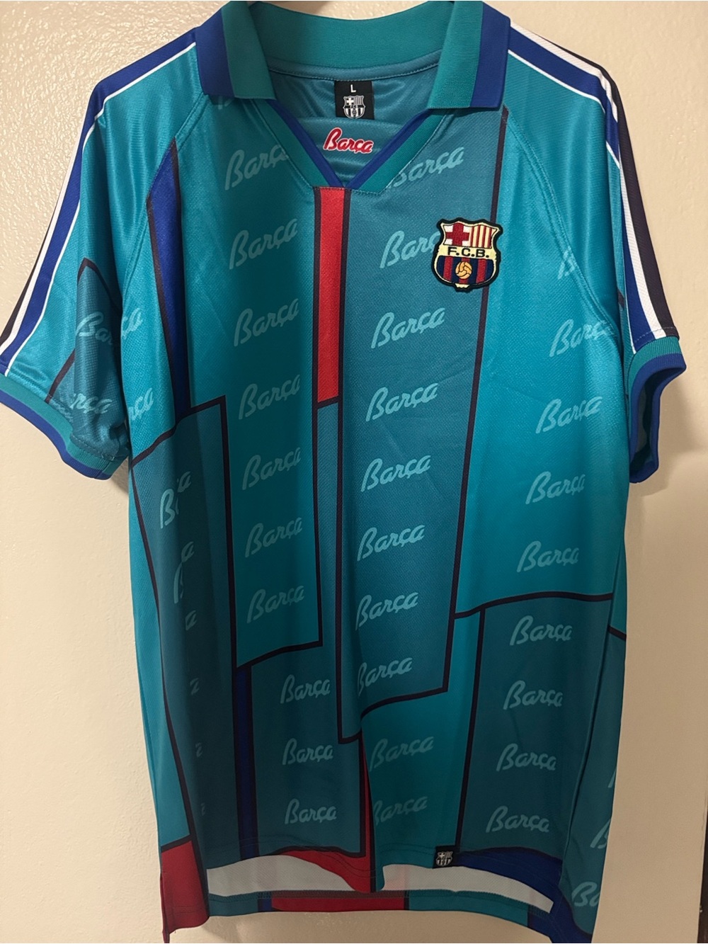 Vintage FC Barcelona Men's Teal & Teal-Blue Soccer Jersey
